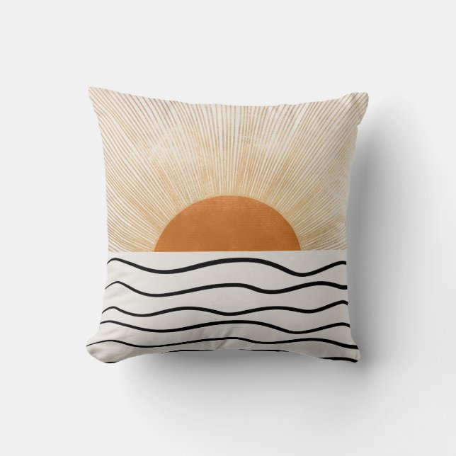 Abstract Sunrise Ocean Waves Modern Throw Pillow (Front)