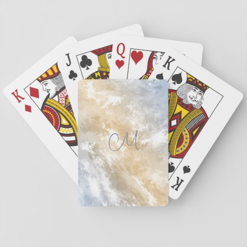 Abstract sunrise sky pale gold blue monogrammed poker cards