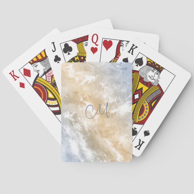 Abstract sunrise sky pale gold blue monogrammed poker cards (Back)