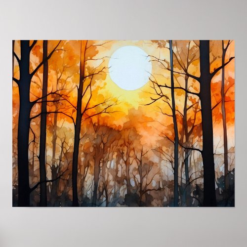 Abstract Sunrise Through Trees Poster
