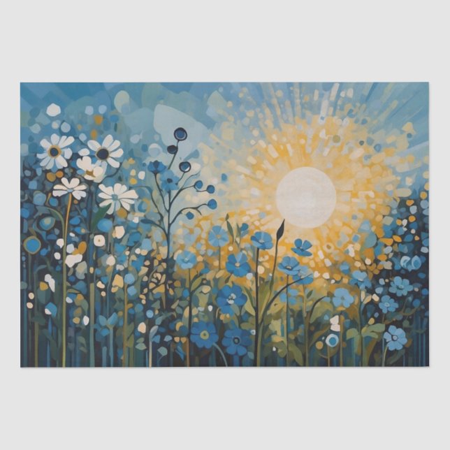 Abstract Sunrise Wildflowers Field Decoupage Tissue Paper (Front)