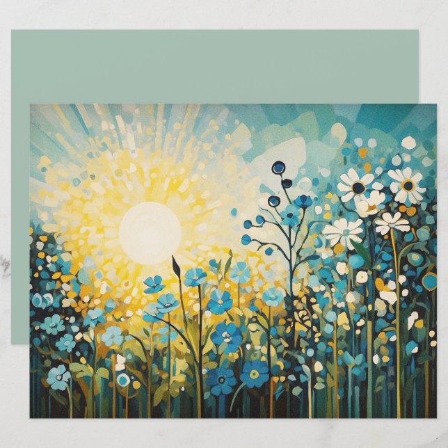 Abstract Sunrise Wildflowers Field Scrapbook Paper (Front/Back)
