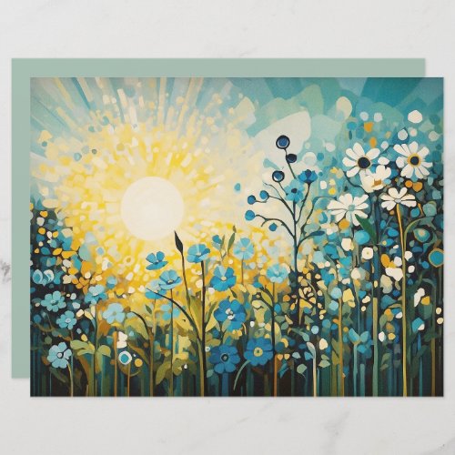 Abstract Sunrise Wildflowers Field Scrapbook Paper