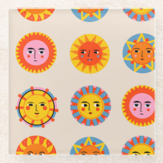 Abstract suns: ethnic seamless pattern. glass coaster