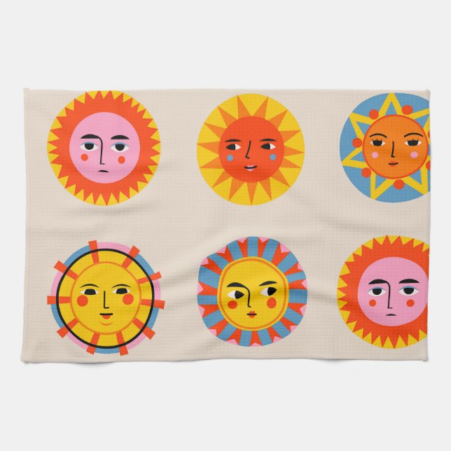 Abstract suns: ethnic seamless pattern. kitchen towel (Horizontal)
