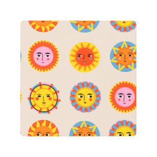 Abstract suns: ethnic seamless pattern. metal print