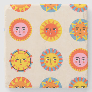 Abstract suns: ethnic seamless pattern. stone coaster