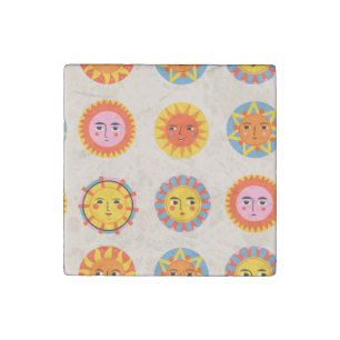 Abstract suns: ethnic seamless pattern. stone magnet
