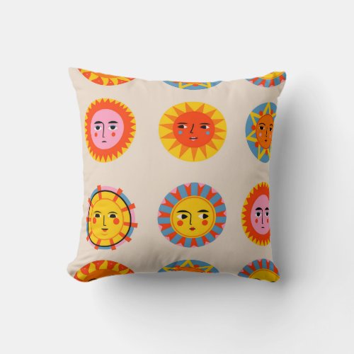 Abstract suns ethnic seamless pattern throw pillow