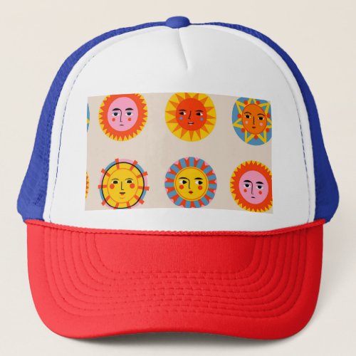 Abstract suns ethnic seamless pattern trucker hat