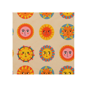 Abstract suns: ethnic seamless pattern. wood wall art