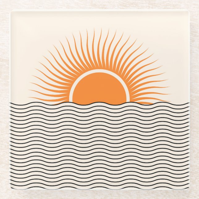 Abstract sunset: geometric boho decor. glass coaster (Front)