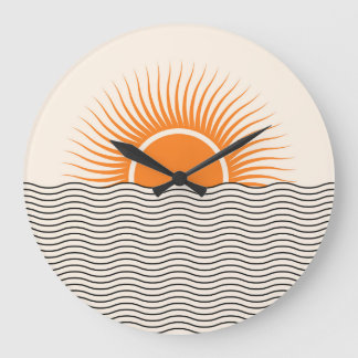 Abstract sunset: geometric boho decor. large clock
