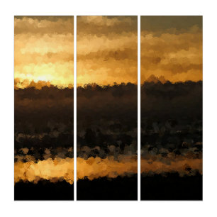 Abstract Sunset in gold and black Triptych