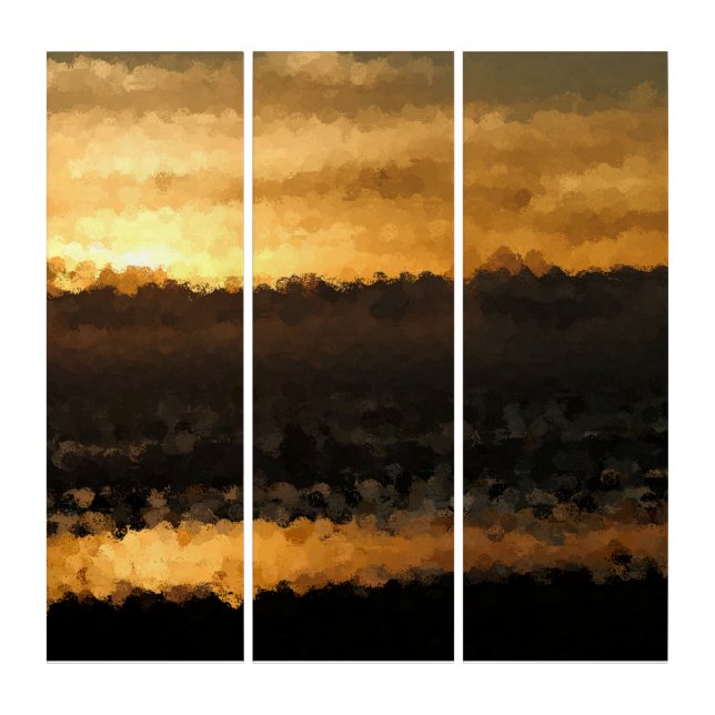 Abstract Sunset in gold and black Triptych (Front)