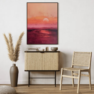 Abstract Sunset Landscape Warm Pink Orange Minimal Faux Canvas Print