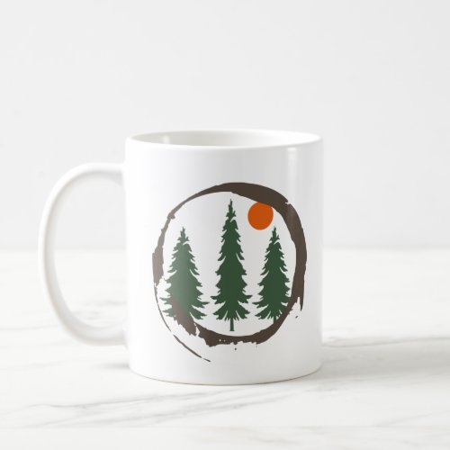 Abstract sunset landscape with pine trees coffee mug