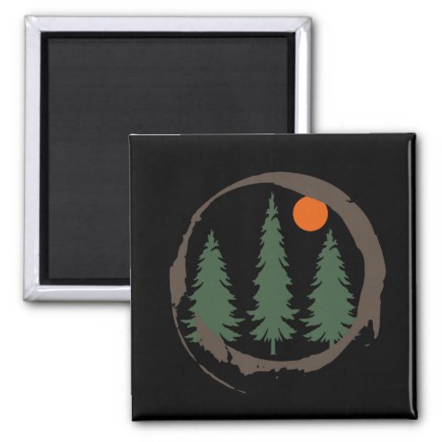 Abstract sunset landscape with pine trees magnet