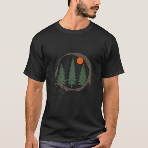 Abstract sunset landscape with pine trees T_Shirt