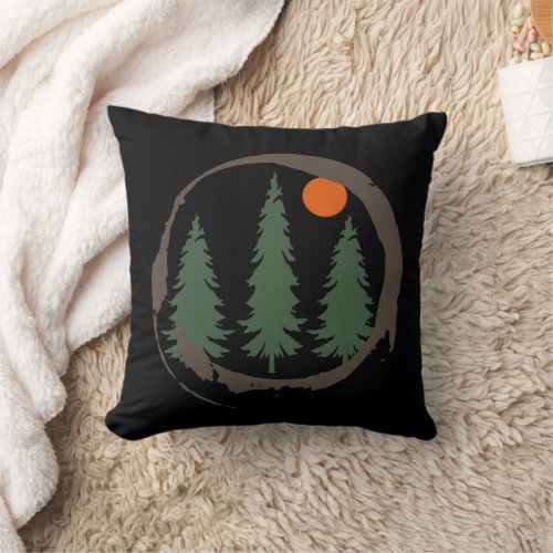 Abstract sunset landscape with pine trees throw pillow