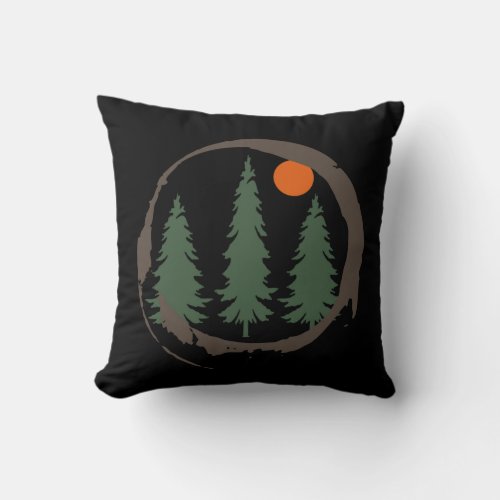Abstract sunset landscape with pine trees throw pillow