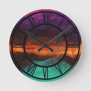 Abstract Sunset on Water Modern Landscape Round Clock