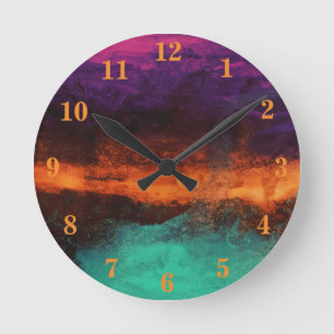 Abstract Sunset on Water Modern Landscape Yellow Round Clock