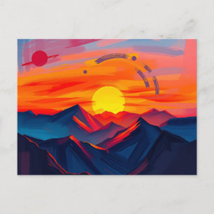 Abstract Sunset Over Mountains with Fiery Postcard