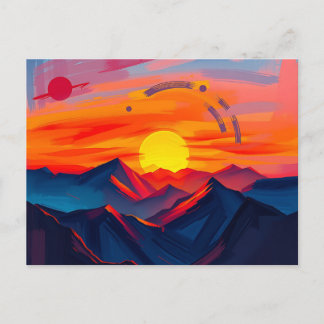 Abstract Sunset Over Mountains with Fiery Postcard