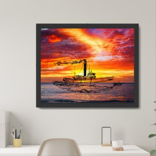 Abstract Sunset Over Ocean - Sailing the Ship Framed Art