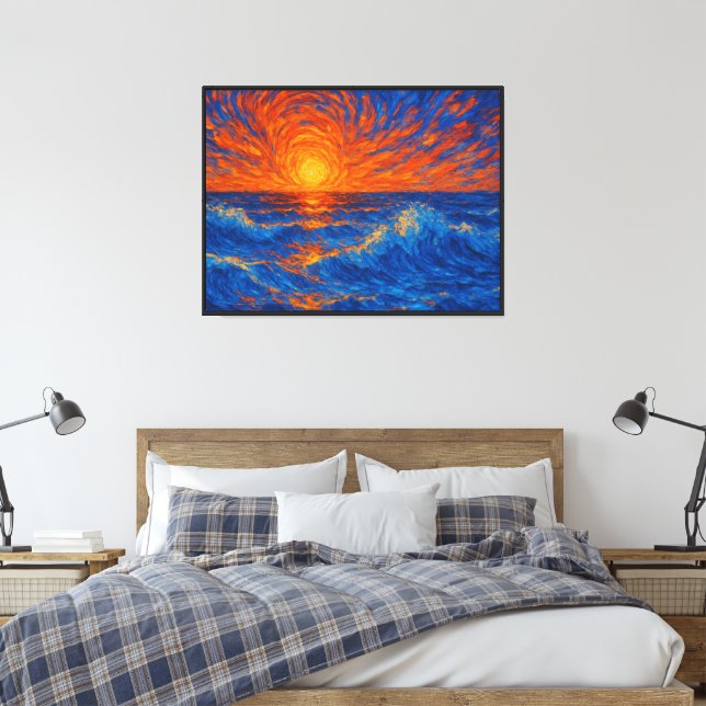 Abstract Sunset over Ocean Waves Canvas Print (Insitu(Bedroom))
