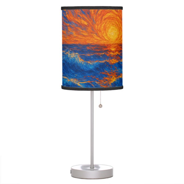 Abstract Sunset over Ocean Waves Table Lamp (Left)