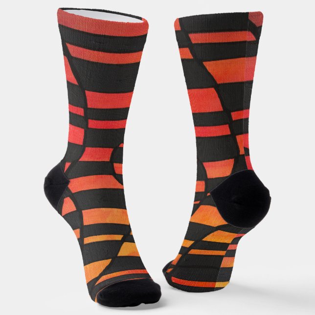 Abstract Sunset Stripes with Bold Geometric Shapes Socks (Angled)