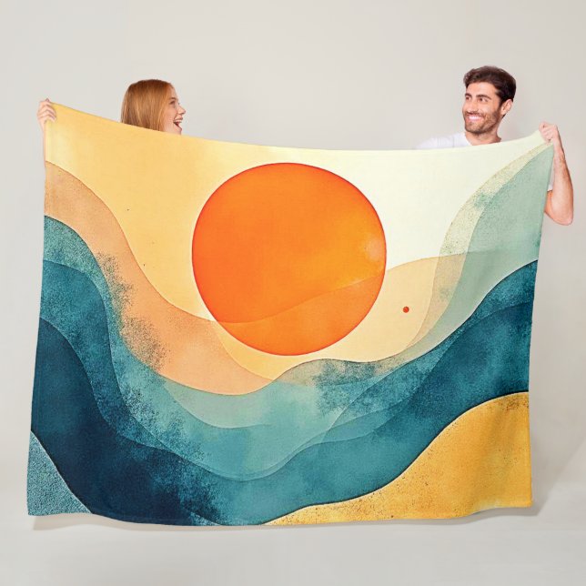Abstract Sunset Waves Art Fleece Blanket (In Situ)