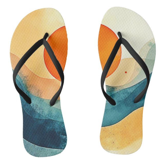 Abstract Sunset Waves Art Flip Flops (Footbed)