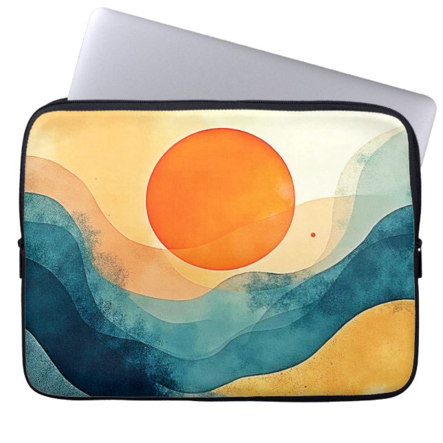 Abstract Sunset Waves Art Laptop Sleeve (Front)