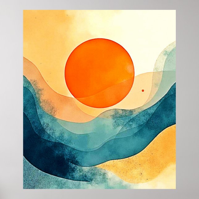 Abstract Sunset Waves Art Poster (Front)
