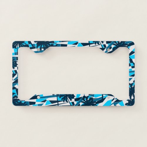 Abstract surf palm trees license plate frame