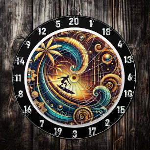 Abstract Surfer on Wave with Sunset Dart Board