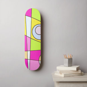 Abstract Surfing Bright Pink Green Bubblegum Skateboard