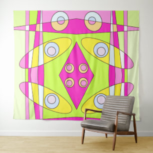 Abstract Surfing Bright Pink Green Bubblegum  Tapestry