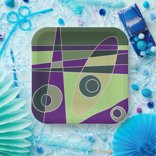 Abstract Surfing Green Purples Paper Plates (Party)