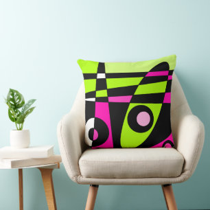 Abstract Surfing Hot Pink Lime Green Black Throw Pillow