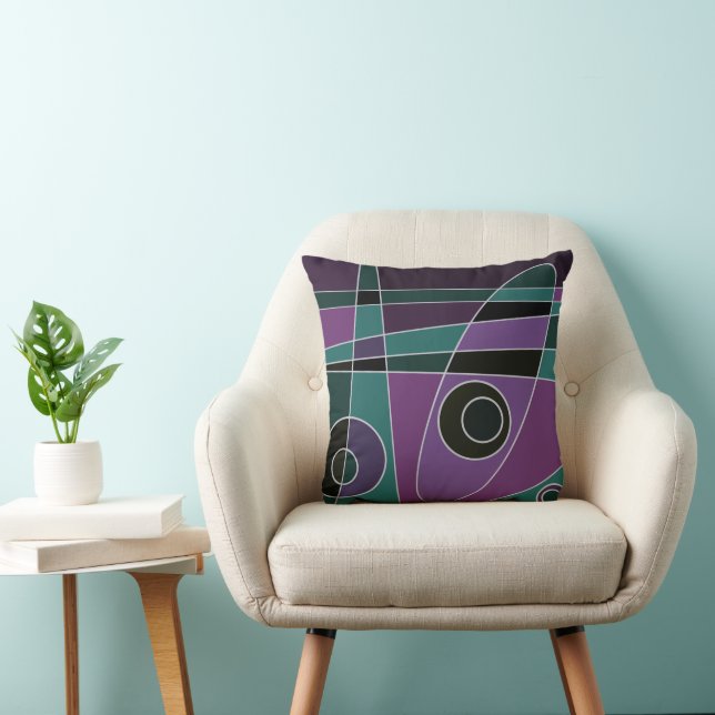 Abstract Surfing Teal Purple Throw Pillow (Chair)