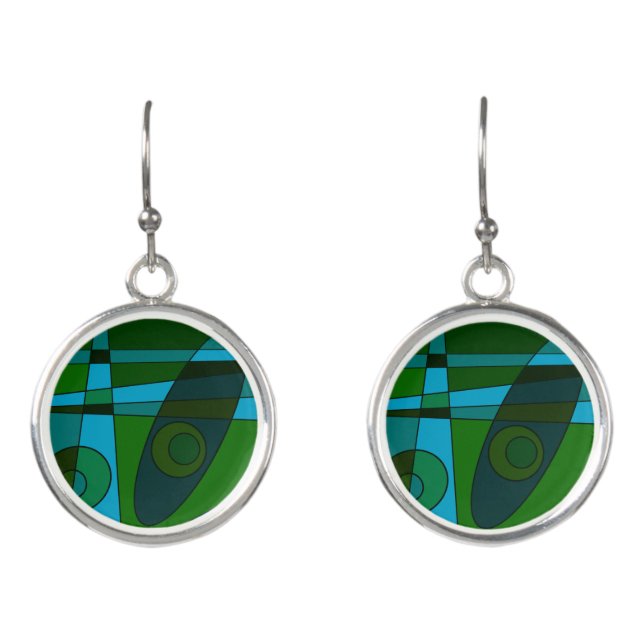 Abstract Surfing Turquoise Green Shade Earrings (Front)