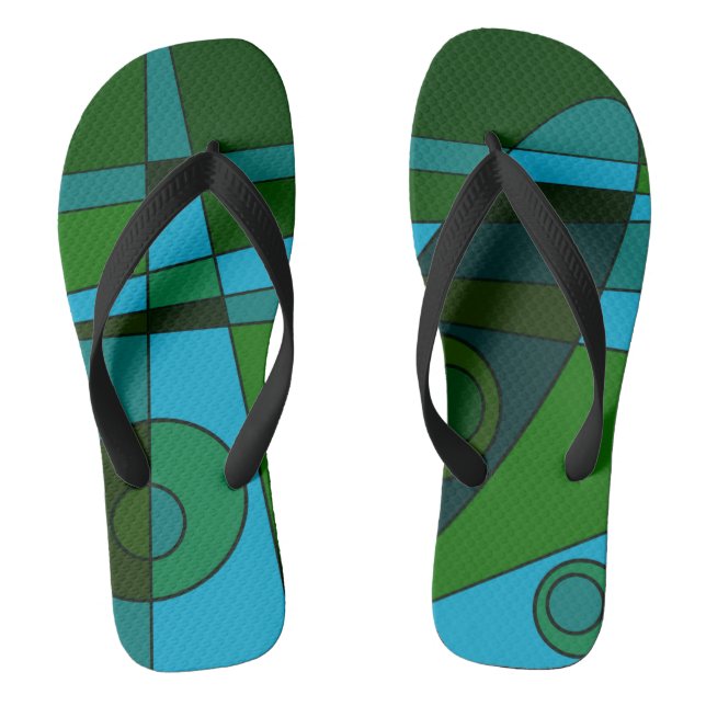 Abstract Surfing Turquoise Green Shade Flip Flops (Footbed)