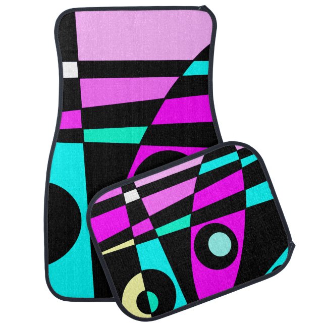 Abstract Surfing Turquoise Hot Pink Yellow Black  Car Floor Mat (Set)