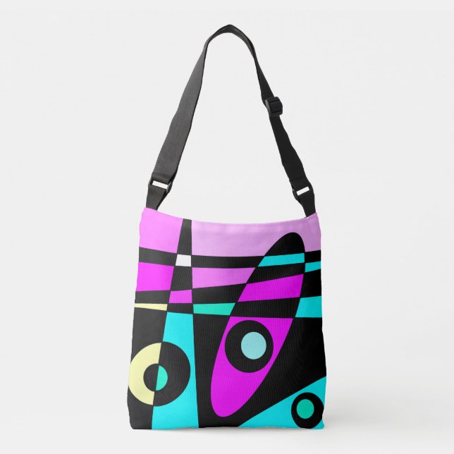 Abstract Surfing Turquoise Hot Pink Yellow Black  Crossbody Bag (Front)