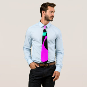 Abstract Surfing Turquoise Hot Pink Yellow Black  Neck Tie