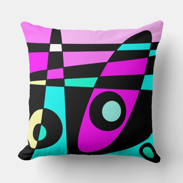 Abstract Surfing Turquoise Hot Pink Yellow Black  Throw Pillow (Front)